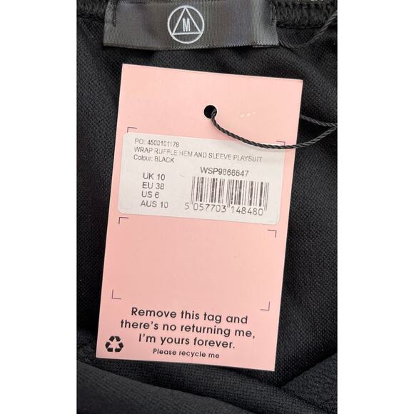 MISSGUIDED Faux Wrap Ruffle Hem and Sleeve Playsuit in Black Size 6 - Picture 5 of 7